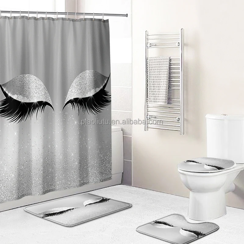 

Wholesale Drop Ship Women Eyelash Custom Printed Shower Curtain Designer Polyester Fabric Shower Curtains Set for Bathroom, Custom colors