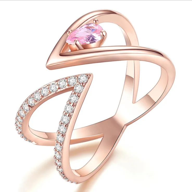 

Customate Fashion Irregular Women Adjustable Water Drop Zircon Ring for Gift Party, Rose gold