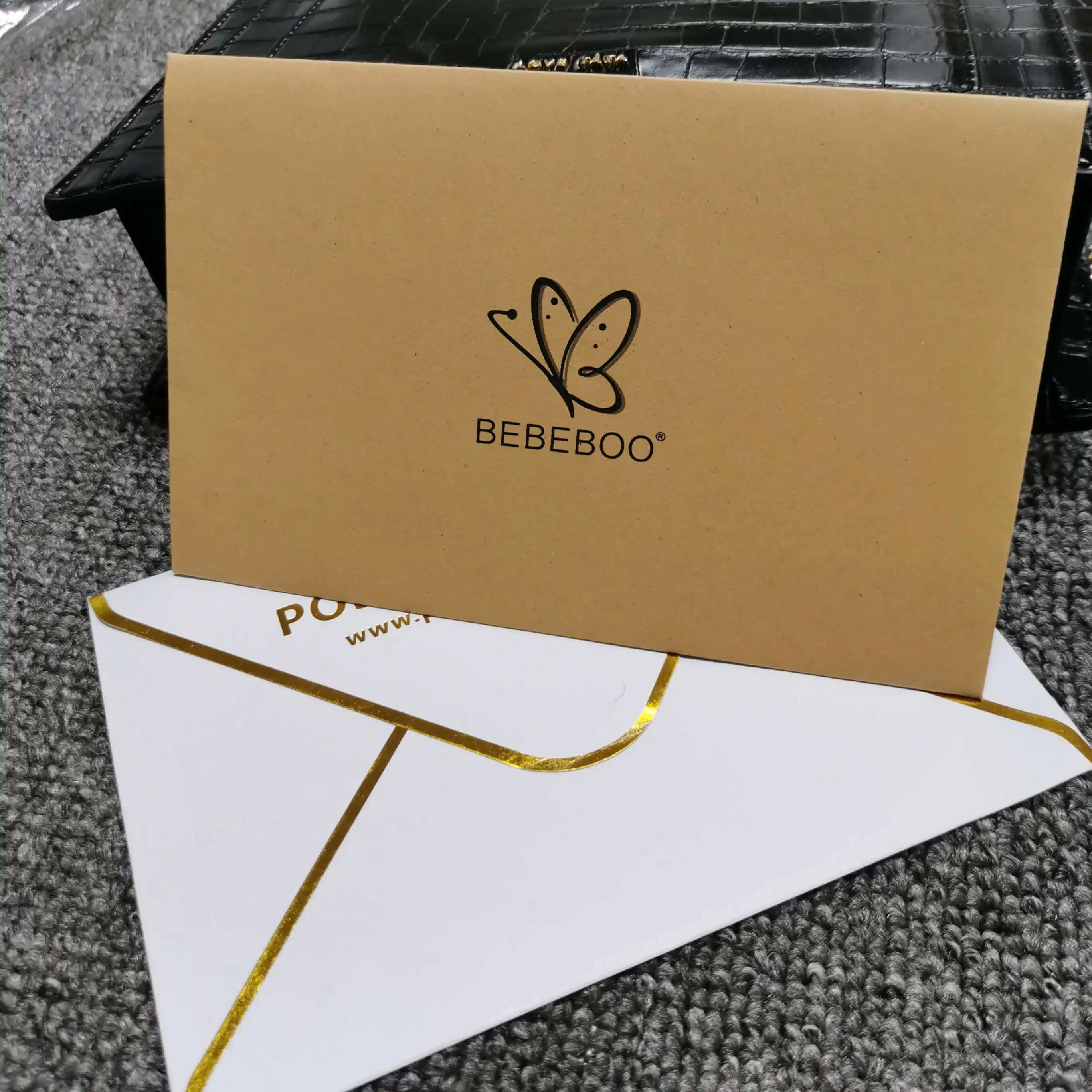 

OEM Luxury custom black kraft gold foil thank you gift cards greeting card with envelopes and sticker to Customer or guest or fr