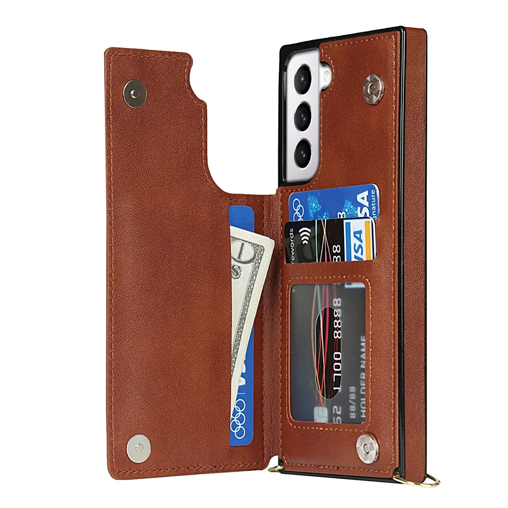 

Premium Crossbody Strap Case Pu Leather Wallet Phone Case Card Slots Magnetic Phone Case for Samsung S21 S20 Plus Ultra Note