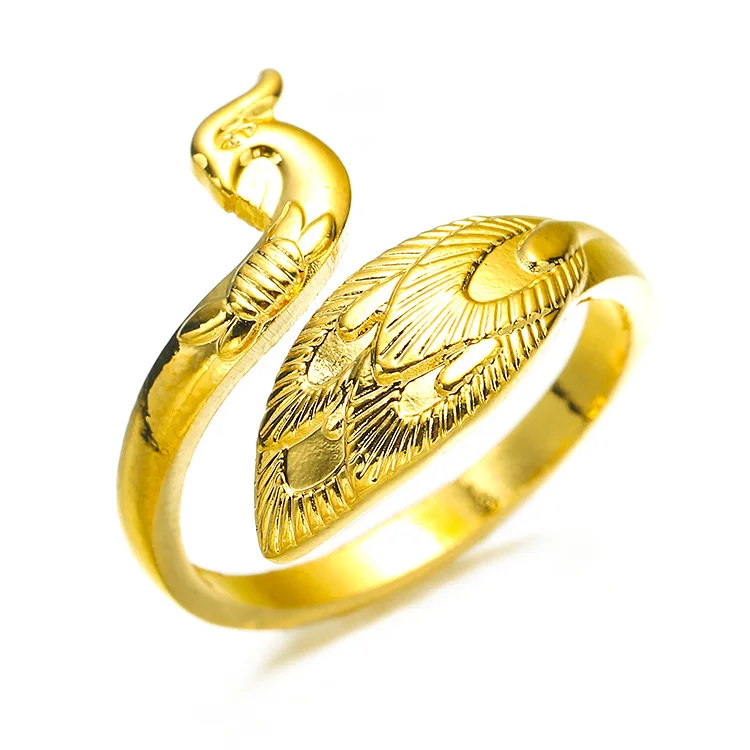 

Wholesale Brass Gold Plated Peacock Opening Ladies Ring Phoenix Retro Jewelry Adjustable Ring Source Factory