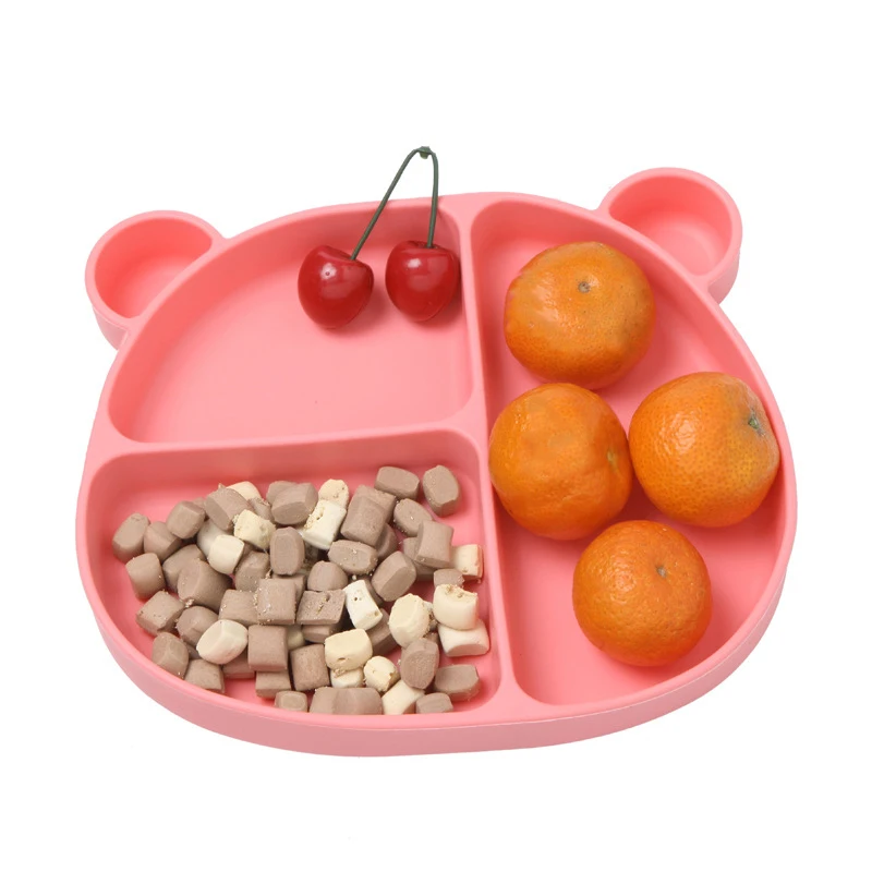 

Lovely bear one-piece divider silicone children's meal bowl baby feeding dinner plate, Green/blue/pink/orange