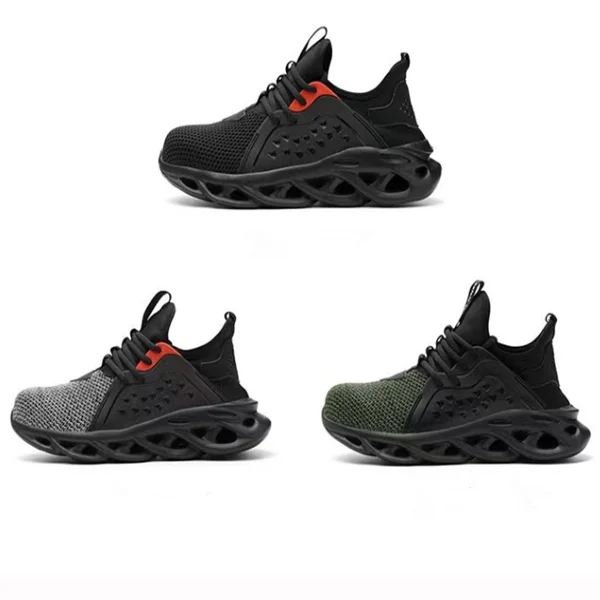 

Steel toe Safety shoes pu rubber sole slip resistant oil resistant woven, Black / grey