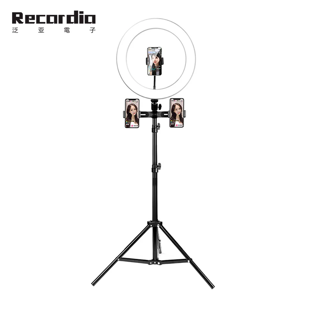 

GAZ-111C Tripod adjustable floor microphone stand live video broadcasting equipment accessories with LED fill light, Black