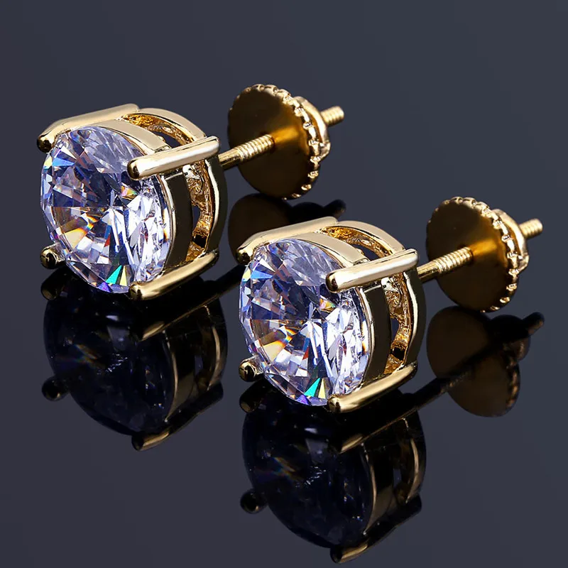 

Earring Jewelry 18K Gold Plated Pave Round Cubic Zirconia CZ Screw Thread Stud Earrings