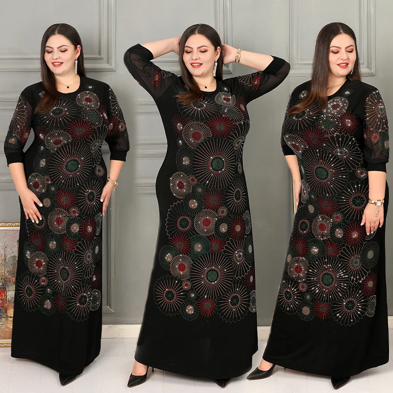 

New Dubai Gown Set Auger Shinny Rhinestone Beading Islamic Clothing Luxury Muslim Dresses Abaya, Black