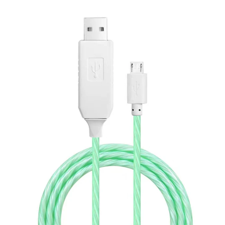 
2.4A fast data charger cable soft TPE material mobile phone use micro 8 pin usb C led flowing cable 