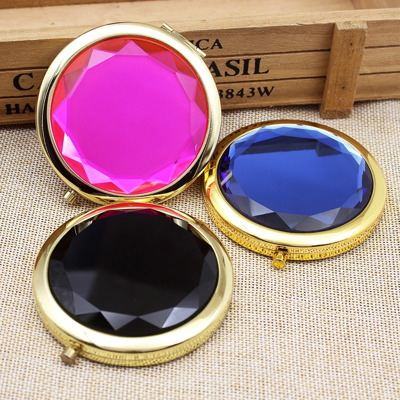 

Charm Double sides crystal foldable smart pocket makeup mirror with logo design, Customized color