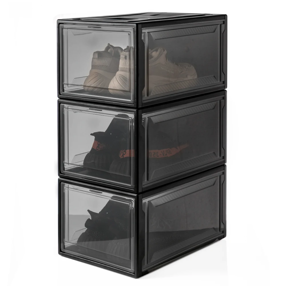 

OEM transparent black storage shoe box modern style space-saving plastic sneaker case home use