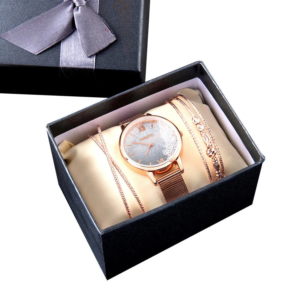 

Fashion gift simple alloy bracelet quartz 3pcs set boxed ladies wrist watch, As pic