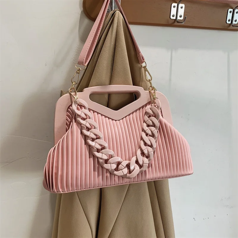 

2022 Stripe Pattern Solid Drop Shipping Leather Short Handle Hand bags Chain Shoulder Handbags Women Large Fall Low MOQ Tote Bag