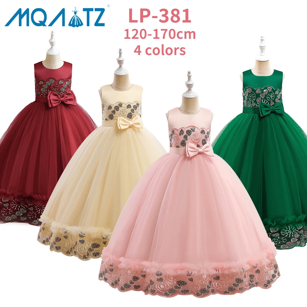 

MQATZ on sale Pretty girl party dress red color flower girl with floral bow summer bow Evening frocks lp-381