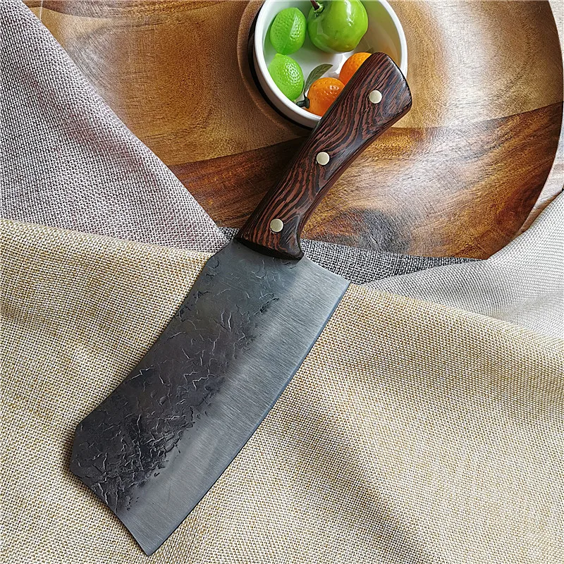 

new arrival style handmade China chopper High Carbon Steel Kitchen chef cleaver butcher knife with Wenge wood wooden handle, Silver