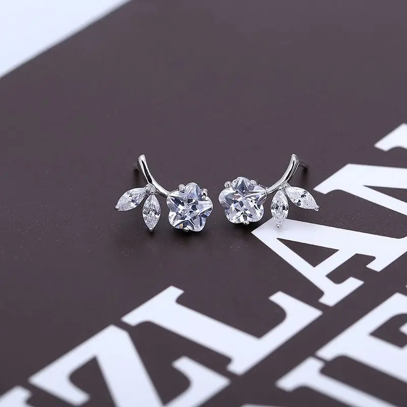 

925 sterling silver leave Stud Earrings for Women Elegant Wedding Jewelry pendientes mujer moda 2019 Brincos