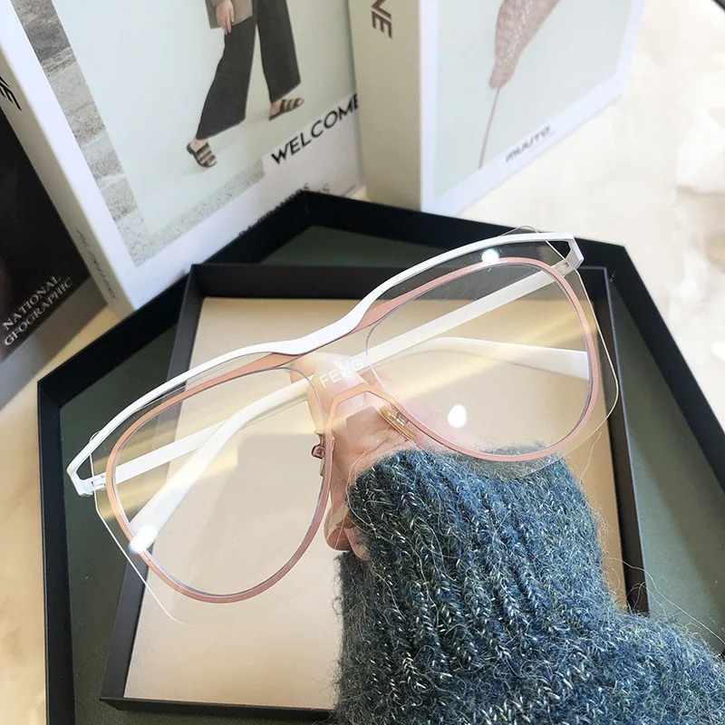 

European and American trend one super cool anti-blue light flat mirror fashion metal big frame net red same glasses
