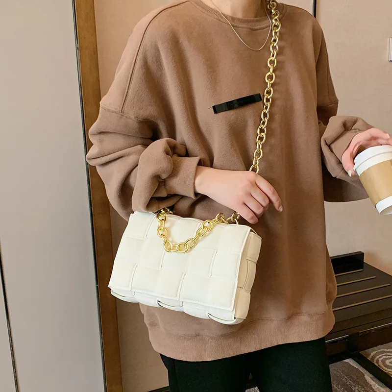 

Bolsa feminina green weave crossbody luxury women designer leather shoulder small flap messenger handbag chain tote bag