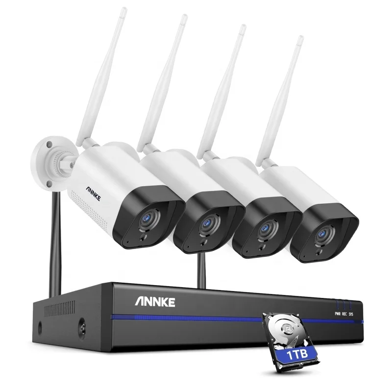 

ANNKE 2K 3MP Super HD 8CH Wireless NVR Security System with 1TB 4pcs WiFi IP Cameras Built-in Mic Works with Alexa