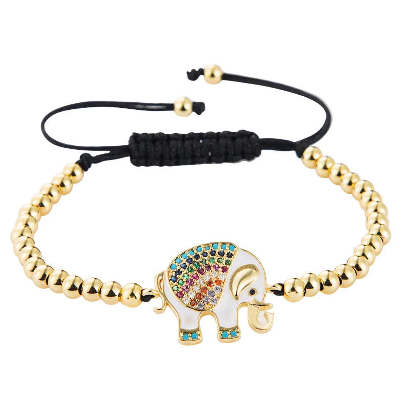 

Micro Pave CZ Elephant Double Bails Connector Charm Bracelet Braided Macrame handcraft Jewelry