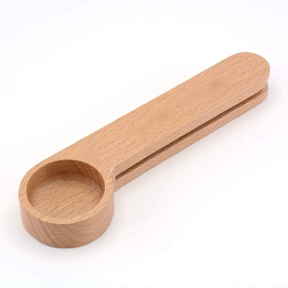 

Custom Beechwood Long Handle Small Mini Wooden Tea Measuring Coffee Spoons Scoops With Clip, Natural