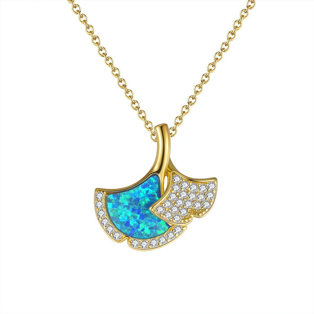 

RINNTIN EQN22 Fashion Custom jewelry for Women 925 Sterling Silver 4A CZ Austrian Created Opal Gold Necklace