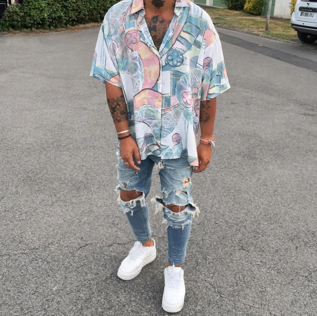 

2020 new arrival men fashion printed shirt highstreet style hot sale design, White pink black green or customized