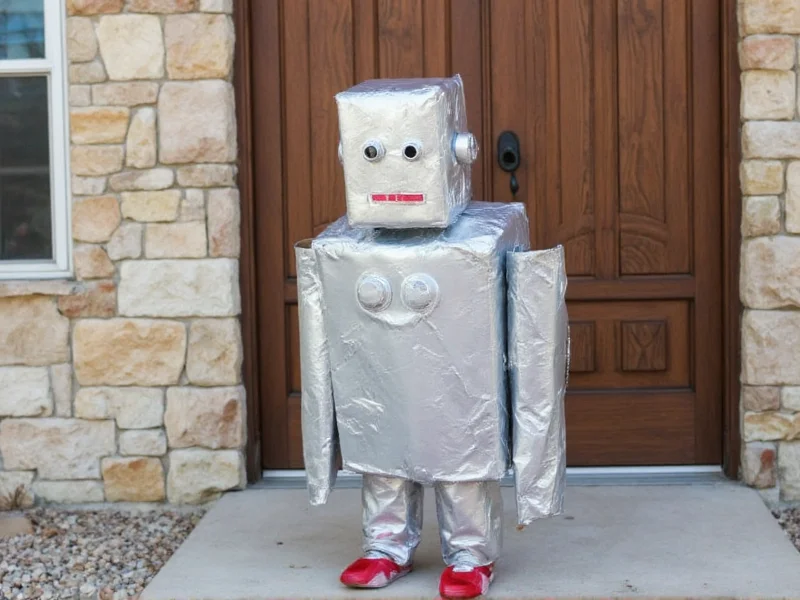 DIY robot costume from cardboard boxes and aluminum foil
