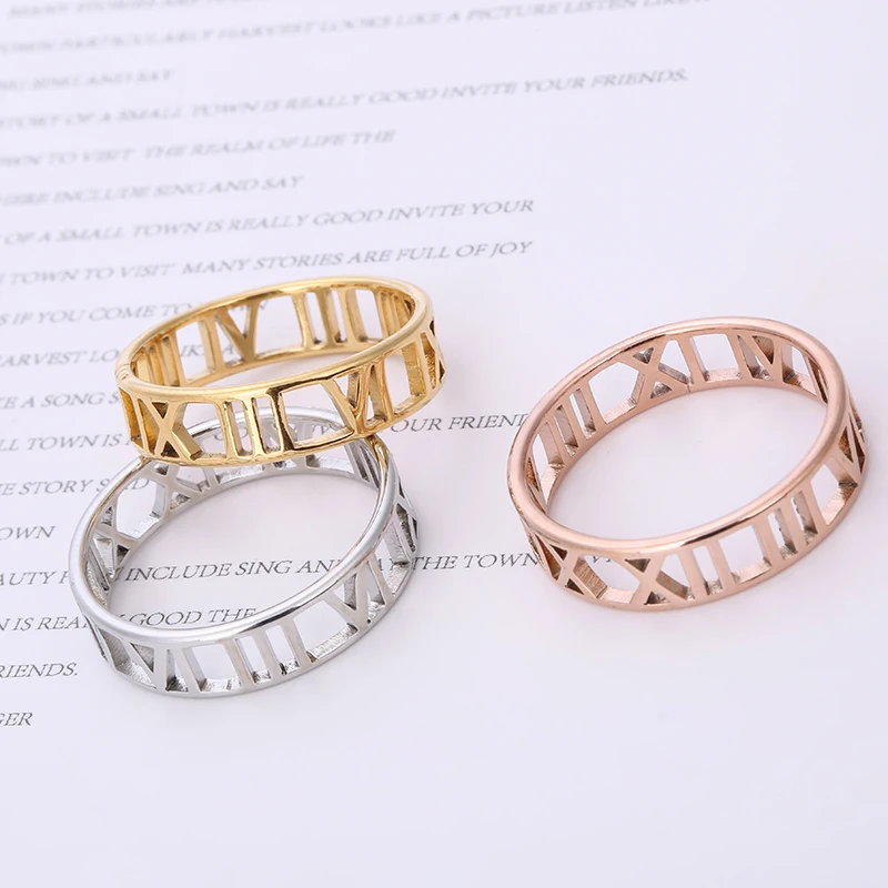 

stainless steel jewelry Titanium steel Laser cut Roman numerals hollow ring