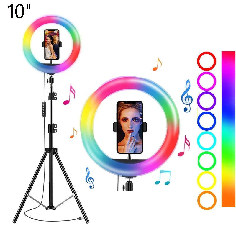 

Factory wholesale Ring Light10 Inch RGB Colour Music sound control With 1.7m Tripod Stand For tiktok Live Beauty Entertainment