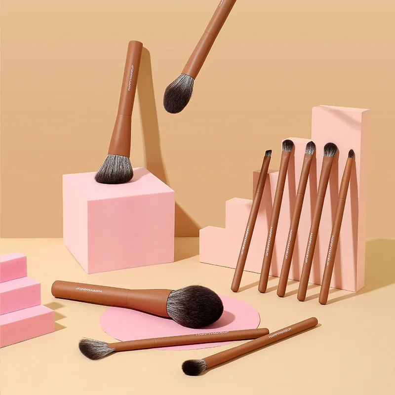 

Drop Shipping mackup brush set Trending Professional 10 pcs Kakubin Make Up Brushes With Wood handle low moq private logo custom, Brown