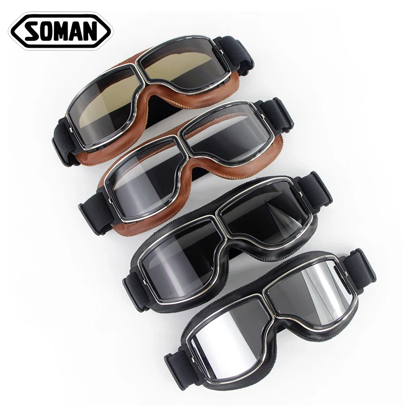 

RTS Pilot Retro Vintage Motorcycle Goggles Cafe Racer motocross Eyewear GOGGLES Helmet Glasses Riding SOman T02, Many colors for choose