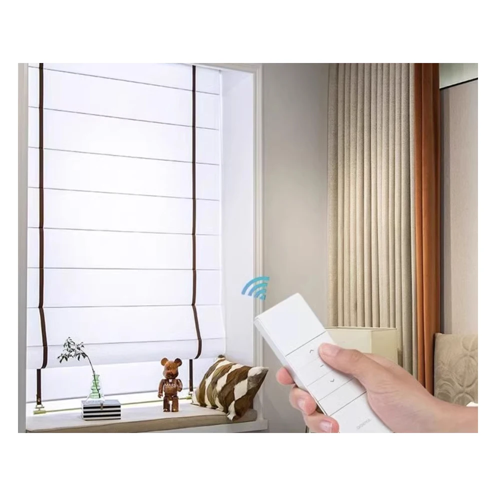ZSTARR French Window Cover Fabric Tuya Electric Remote Control Wifi Smart APP Rope Roller Shades Roman Blinds for Living Room