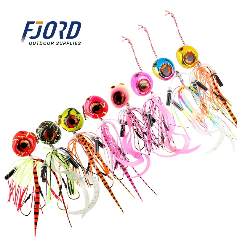 

FJORD 40/60/80/100/120/150g Rubber Skirts Luminous Glow Metal Jigging Lures With 3D Eyes, 8 colors