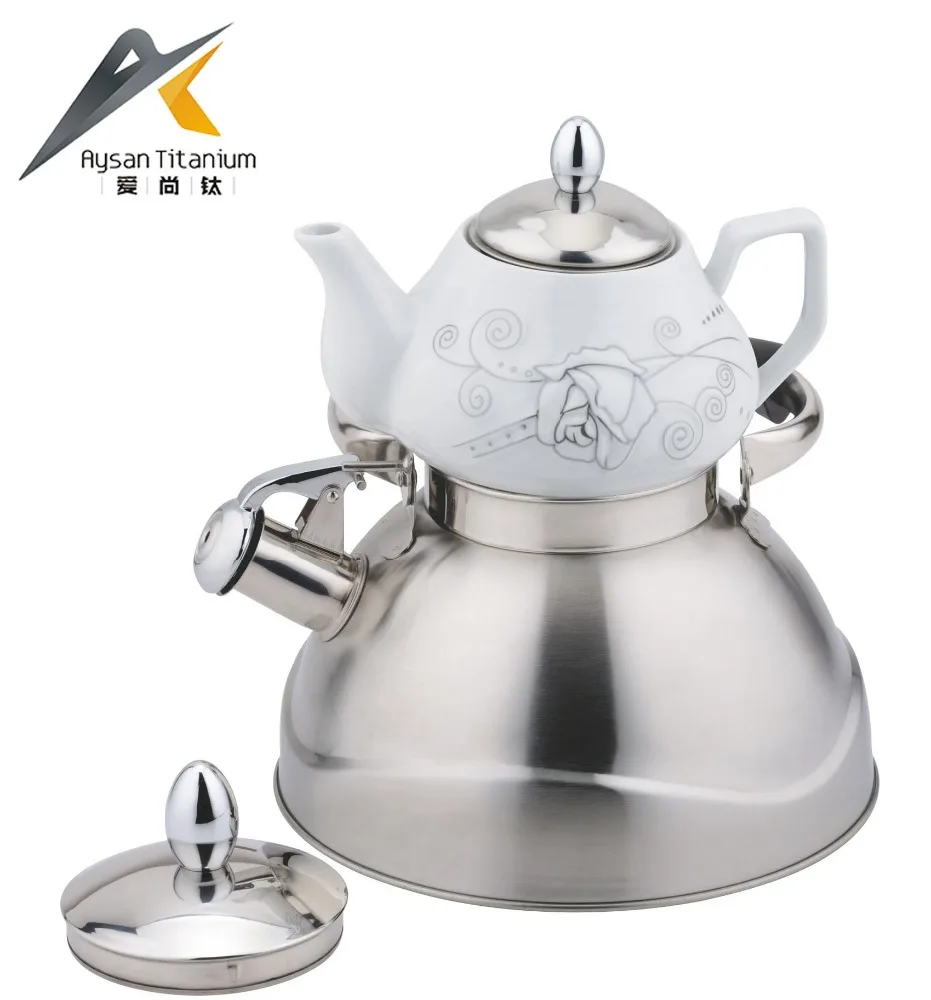 Double Tea Kettle Stainless Steel Kettle With Ceramic Tea Pot High