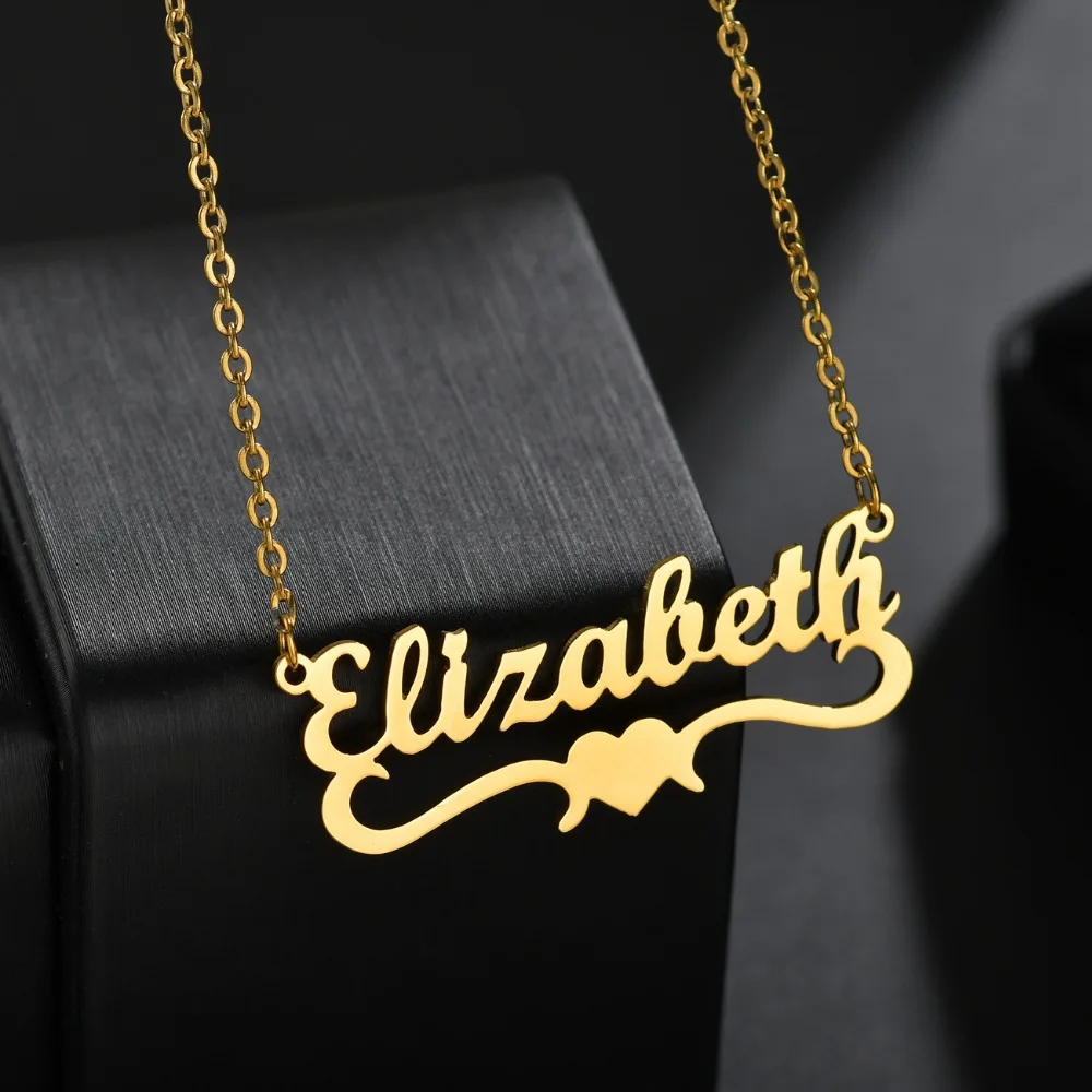 

2020 New Heart with Personalized Name Necklaces Stainless Steel Custom Letter Necklace, Gold color