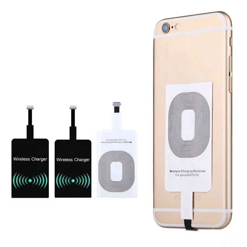 

Customized Logo cell phone Fast charger Qi universal 8pin Mini wireless charging receiver adapter for iphone 5 5s 6 6s 7 plus se, White