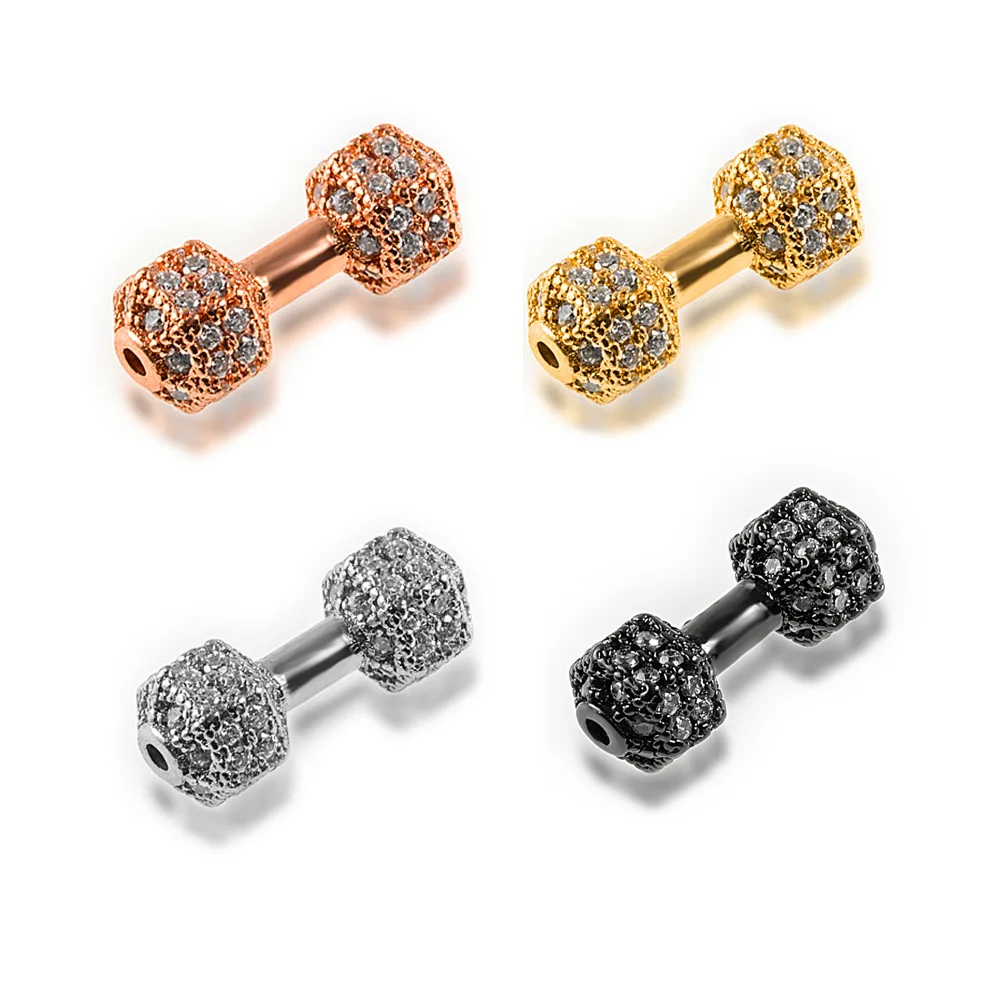 

Dumbbell Shape Micro Pave Connector Fitness Barbell Series Diy Micro-inlaid Zircon Pendant Charm Beads For Sports Bracelet, Gold,sliver,black,rose
