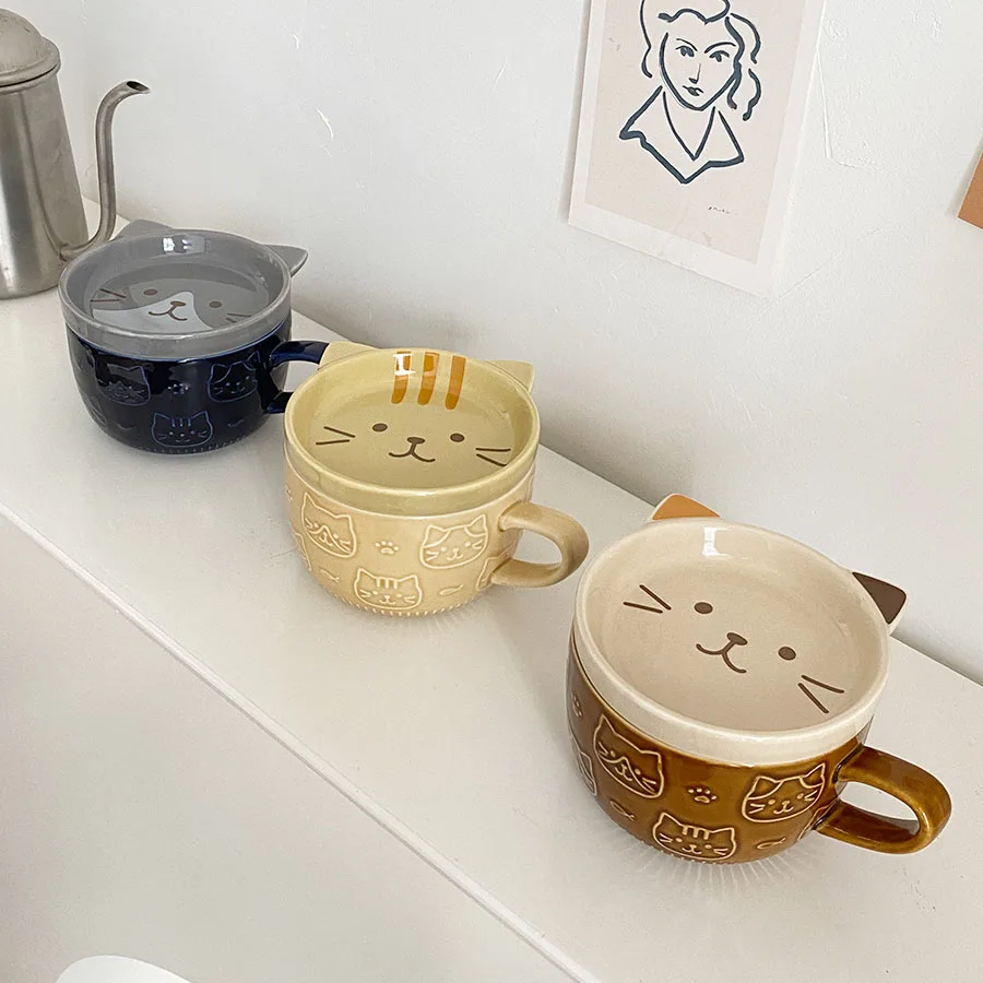 

Japanese Creative Mark Cup 3d Super Cute Animal Cat Mugs Coffee Ceramic Mug With Spoon and Lid