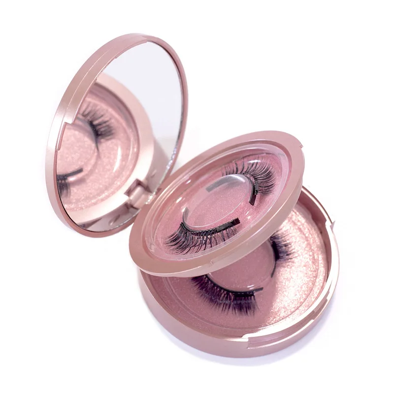 

ELB007 Wholesale Round Plastic Eyelash Packaging Box With Mirror False Eyelashes Empty Boxes Two Pairs Lashes Case Free Logo