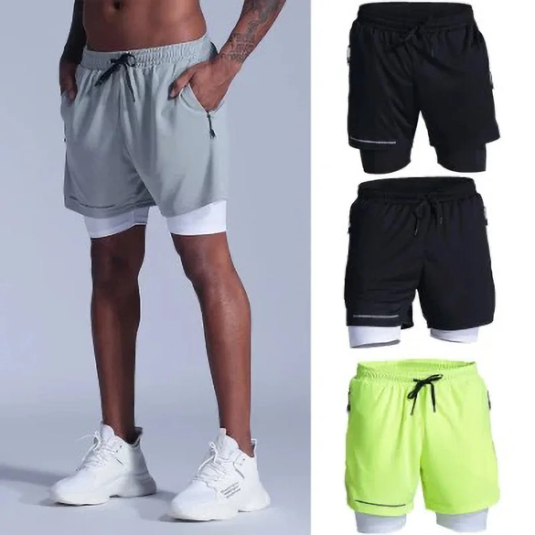 

Custom logo factory wholesale two layers training workout gym shorts high quality double layer sweat jogger shorts men