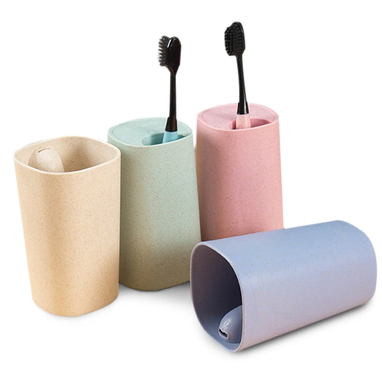 

High quality wheat straw water mouthwash travel reusable plastic cups, Blue, pink, green, beige