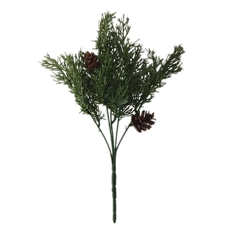 

Christmas Decorative flower plant Artificial plastic pine cone cypress branch, Green