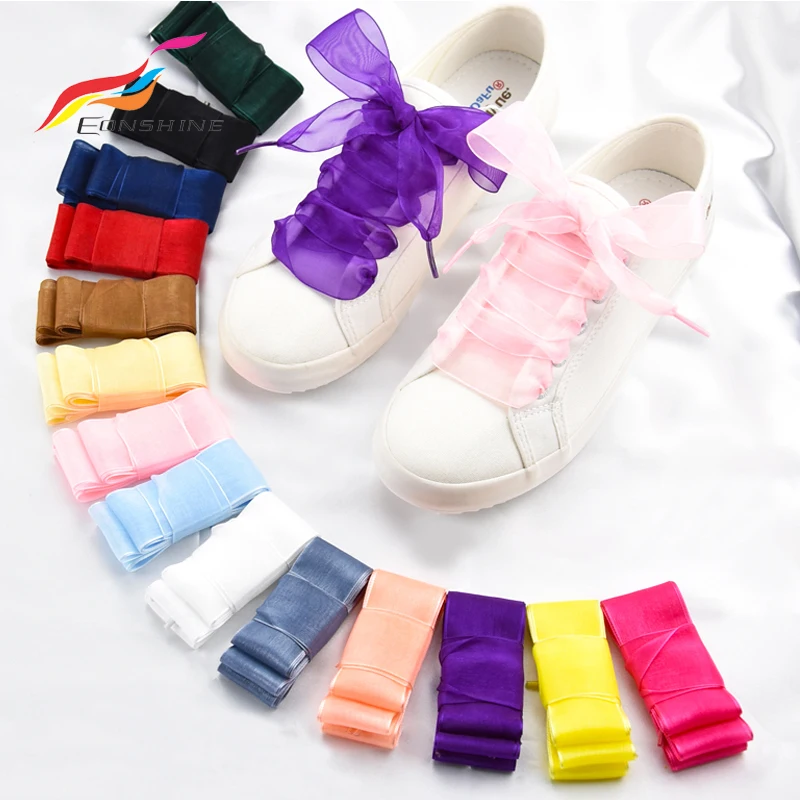 

Personalized 2.5cm Wide Softly Causual Flat Organza Sheer Ribbon Shoelace for Women Girls Sneaker Shoestrings, Black,white,yellow,red,orange,green,blue,pink,purple...