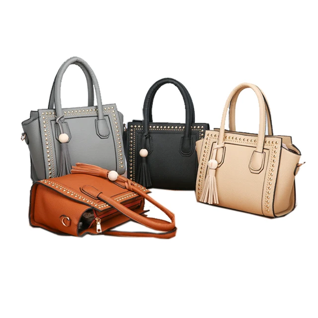 

Trend Designer Hot Sale RTS Ladies Elegant high quality luxury Leather Rivet Tassel hand bag tote bags Women Handbag Purse, Multi, customized