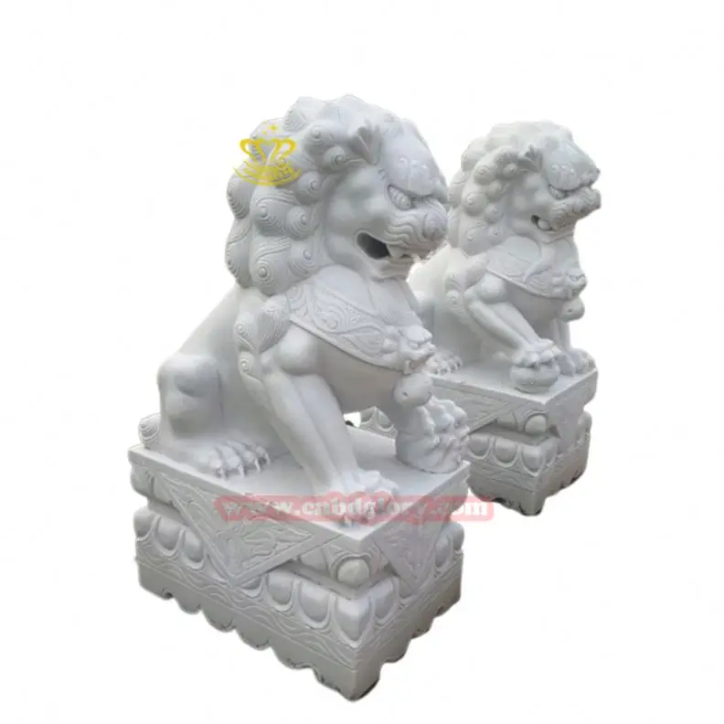 Ворота украшения Китайский резной камень Foo собака животных статуя белый мрамор фу статуи