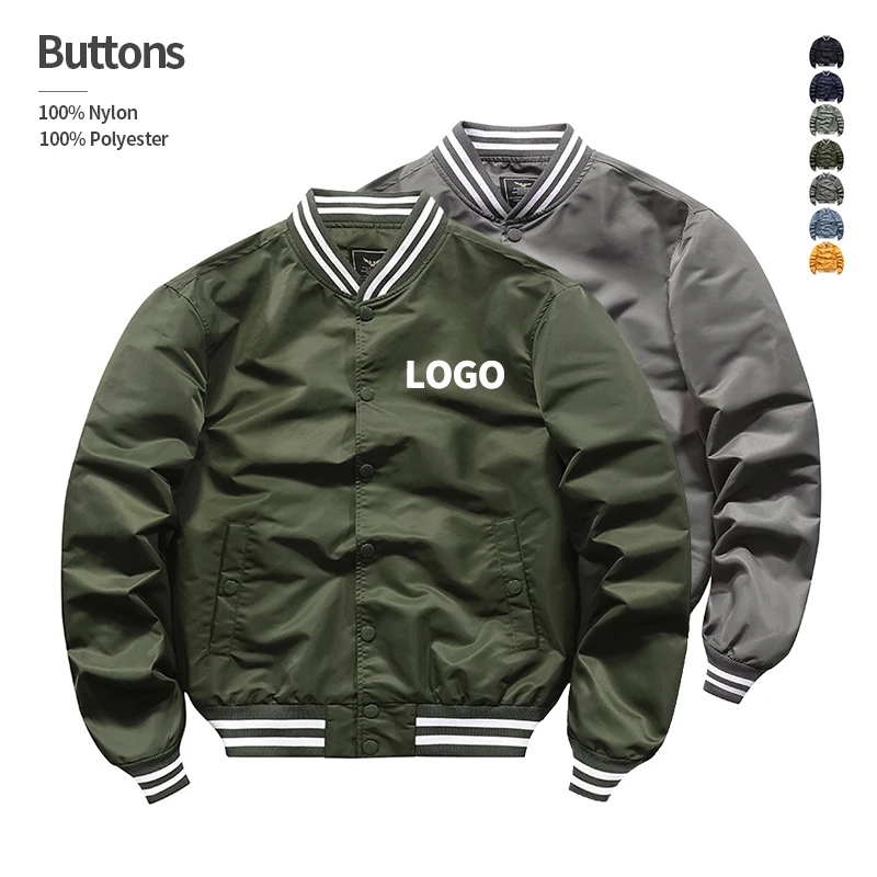 Single-breasted bomber jacket green varsity jackets custom logo waterproof baseball jacket for men