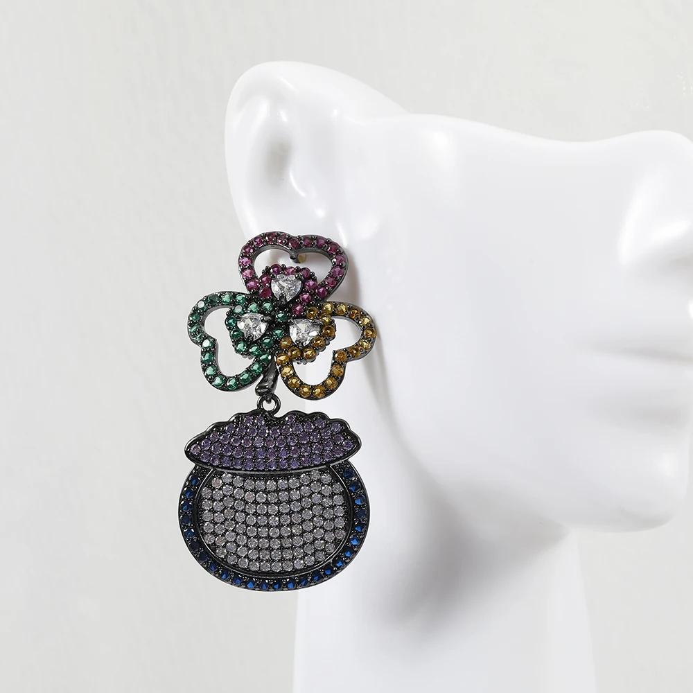 

Trend Fashion Unique Jewelry Black Gun Plated Brass Zircon  Large Big Statement Stud Earrings For Women