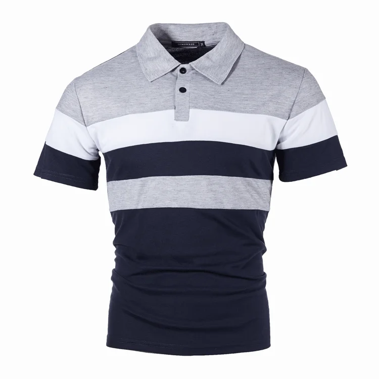 

2021 new men's striped color matching fashion polo shirt sports casual lapel custom logo short sleeve
