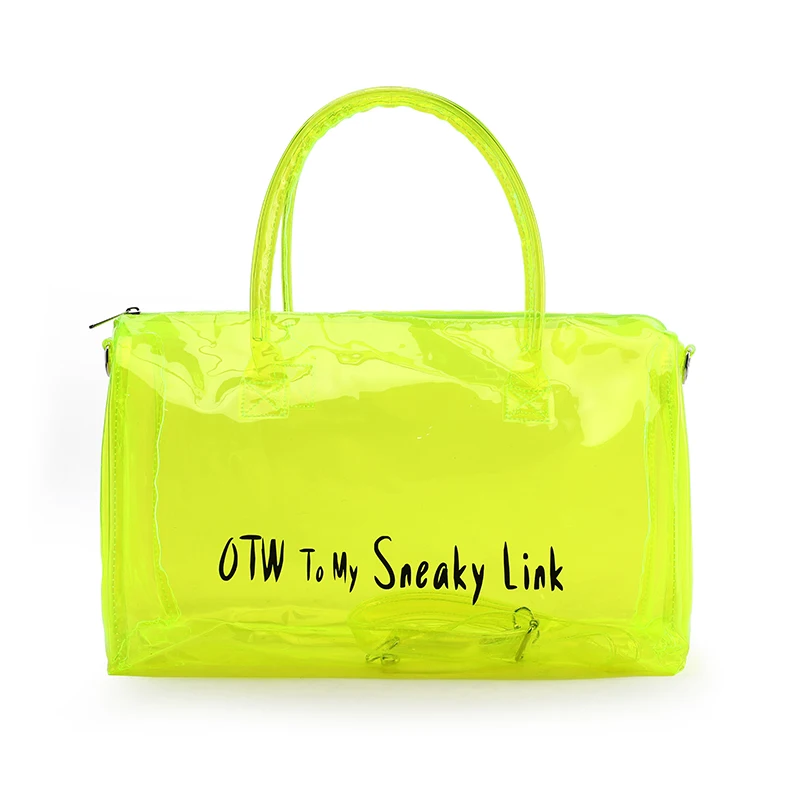 

OEM cheap clear overnight tote bag gym custom fashion sneaky link bags overnight PVC transparent jelly spend one night bag, 9 colors