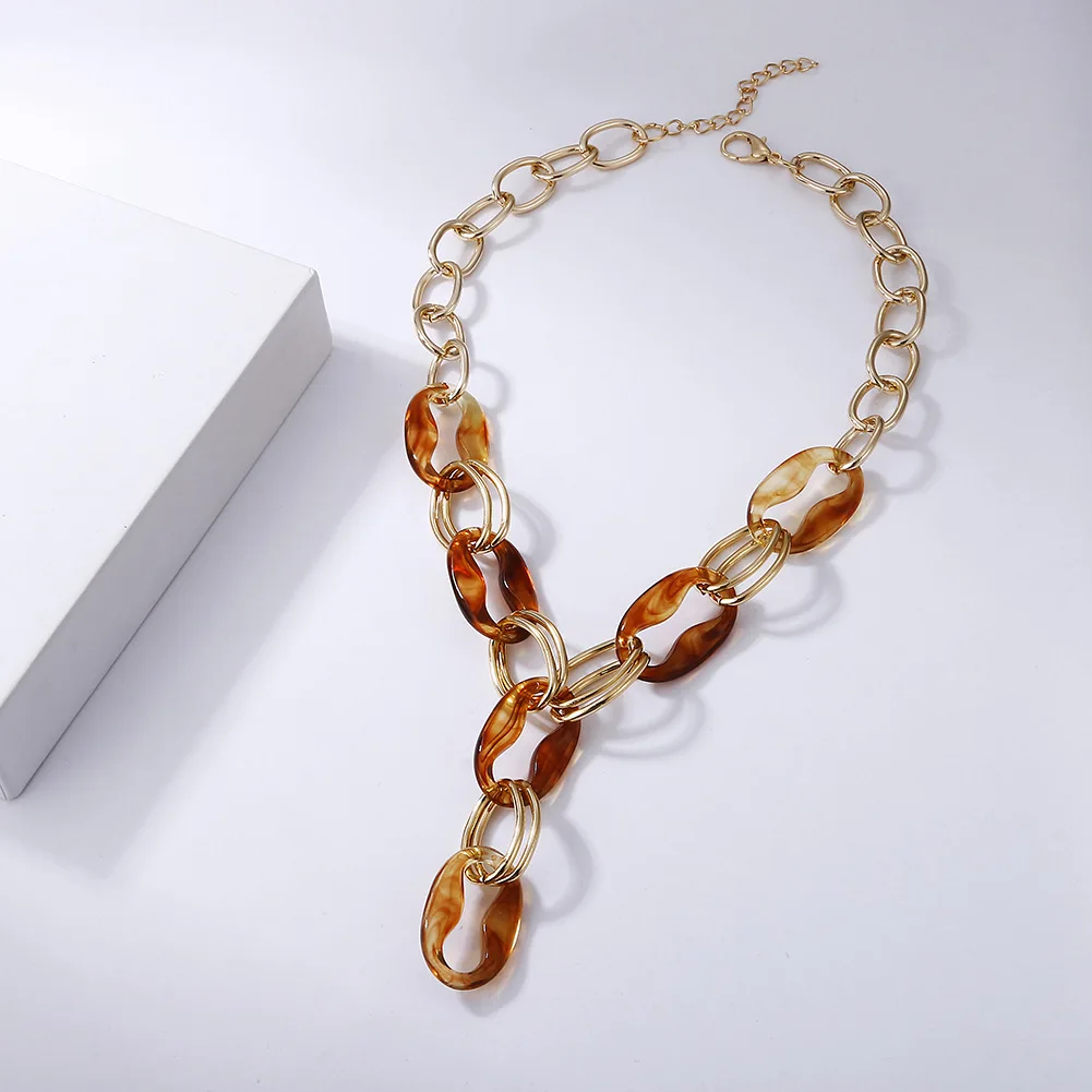 

Acrylic metal amber chain bohemian choker necklace