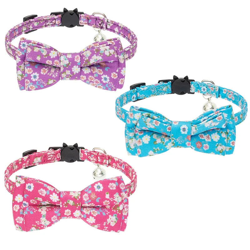 

Wholesale Fashion Food Pattern Bow Tie Cat Collar With Bell Adjustable Breakaway Buckle Pet Collar for Cat Dog, Mixed colors